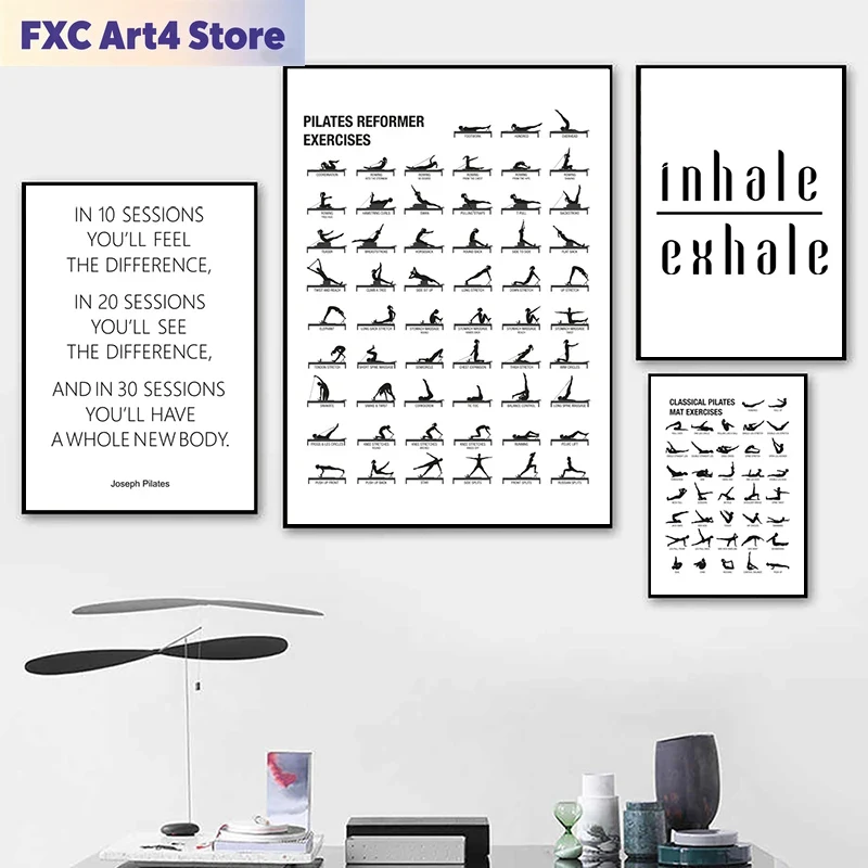 Pilates Yoga Fitness - Frameless Pilates Workout Chart Poster Canvas